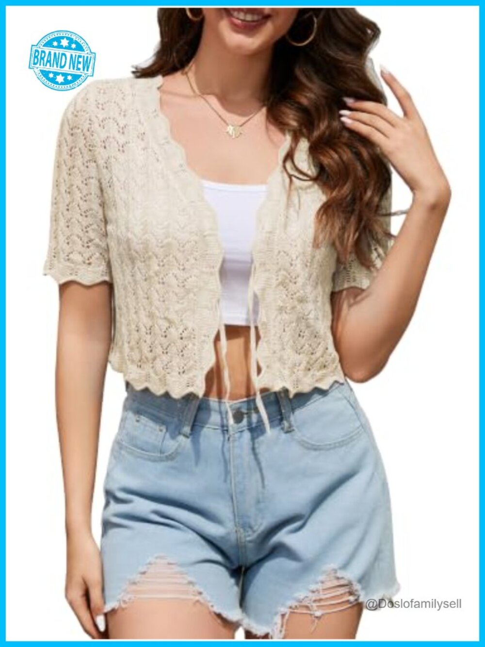 Crochet Short Sleeve Cropped Cardigan Tie Front Knit Bolero Shrug